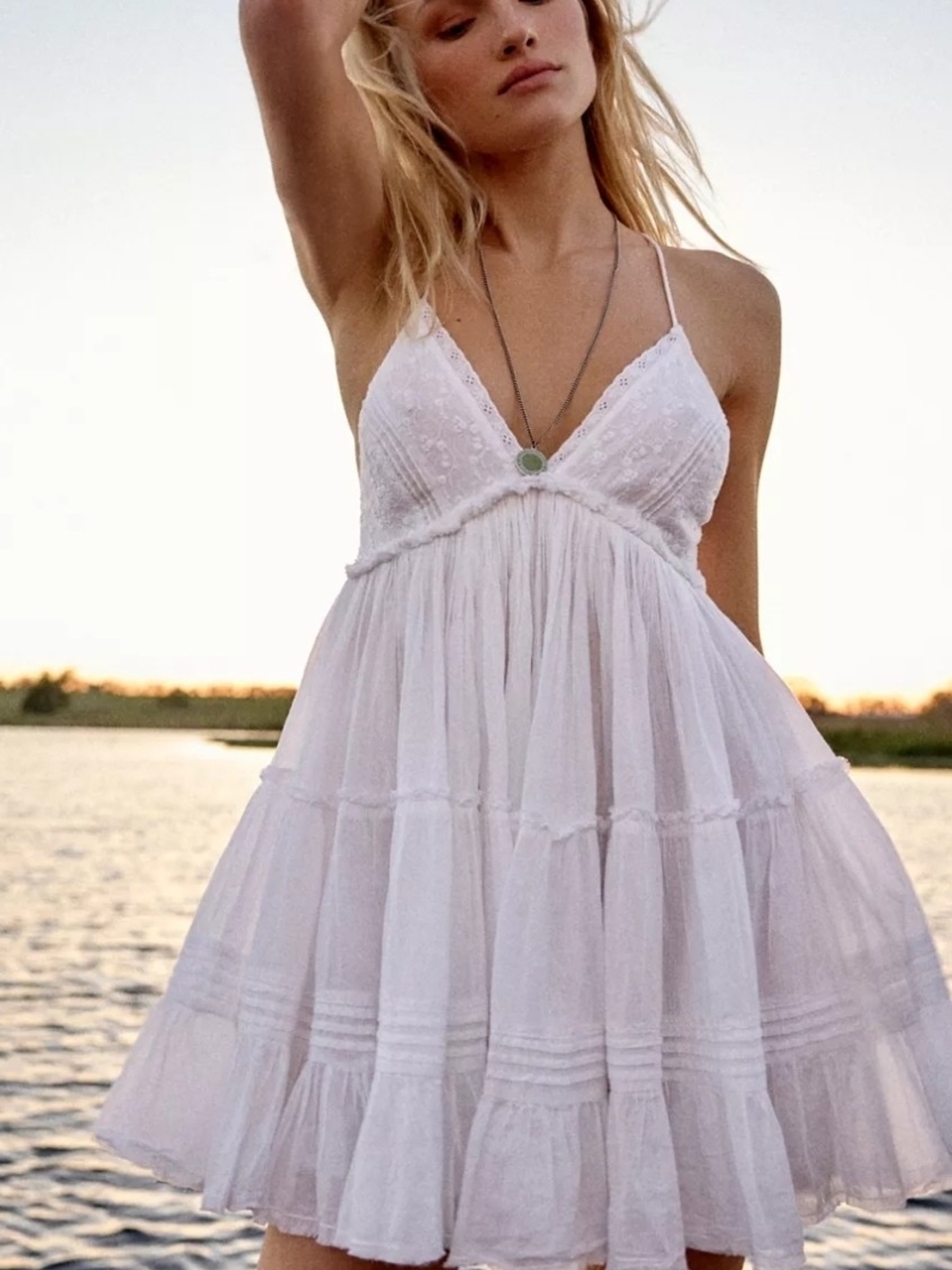 Zara White Spaghetti-Strap Tiered Mini Dress